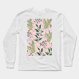 Pink and green leaf flower pattern Long Sleeve T-Shirt